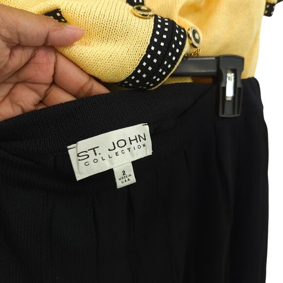 St John Women 2 Suit Set Yellow Black Santana Knit Spring 2002 Blazer Skirt FLAW - Picture 11 of 13